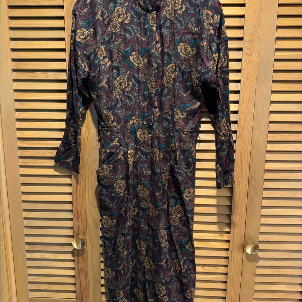Karin Stevens Blue and Gold Long Sleeve Mock Neck Dress, retro, 12